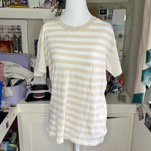 American Eagle Cream and White Striped Shirt